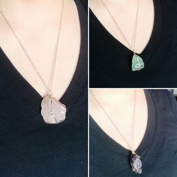 Large Raw Wire Wrapped Natural Healing Crystal Necklaces - Picture 2 of 6